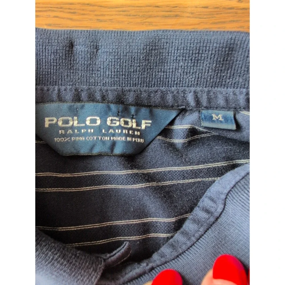 Polo Ralph Lauren Navy Striped Polo Shirt Men's Med lightweight Puma Cotton GUC